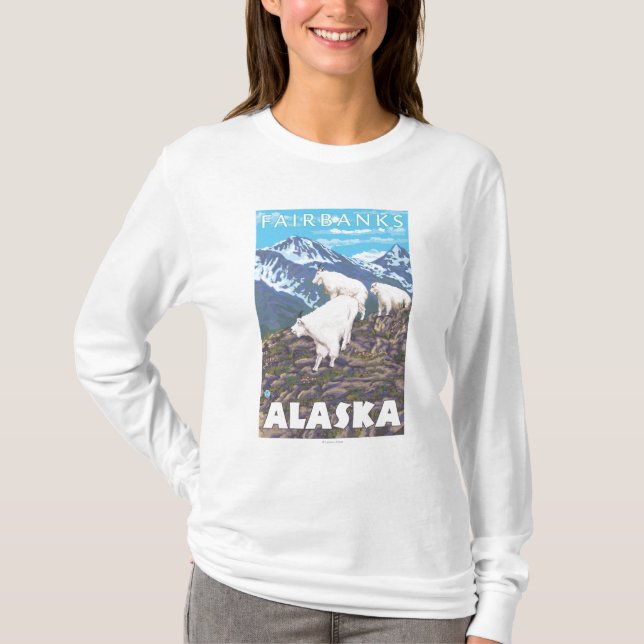 Camiseta Cena das cabras de montanha - Fairbanks, Alaska (Frente)