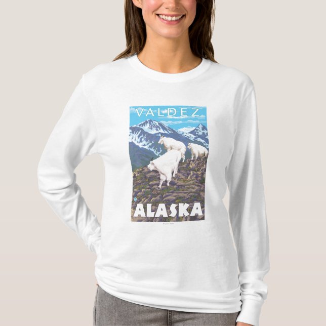 Camiseta Cena das cabras de montanha - Valdez, Alaska (Frente)