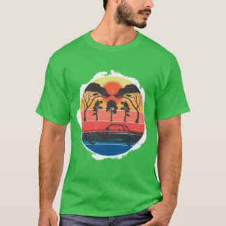 Camiseta Cena de carro retrô pôr do sol Design engraçado vi