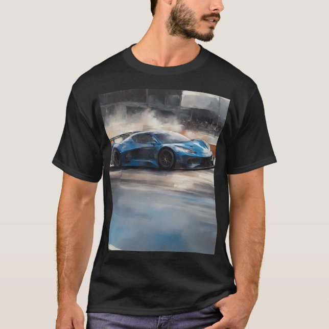 Camiseta Cena de Corrida Urbana Azul Dinâmica (Frente)