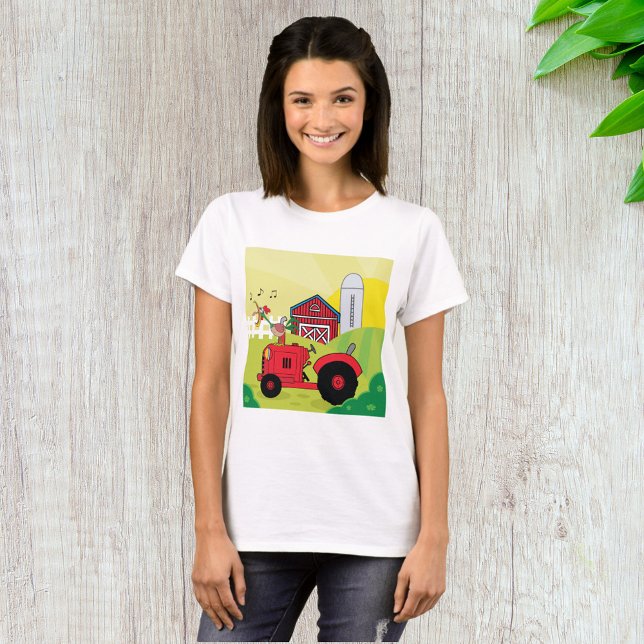 Camiseta Cena de fazenda com Galo de Canto no Trator (Criador carregado)