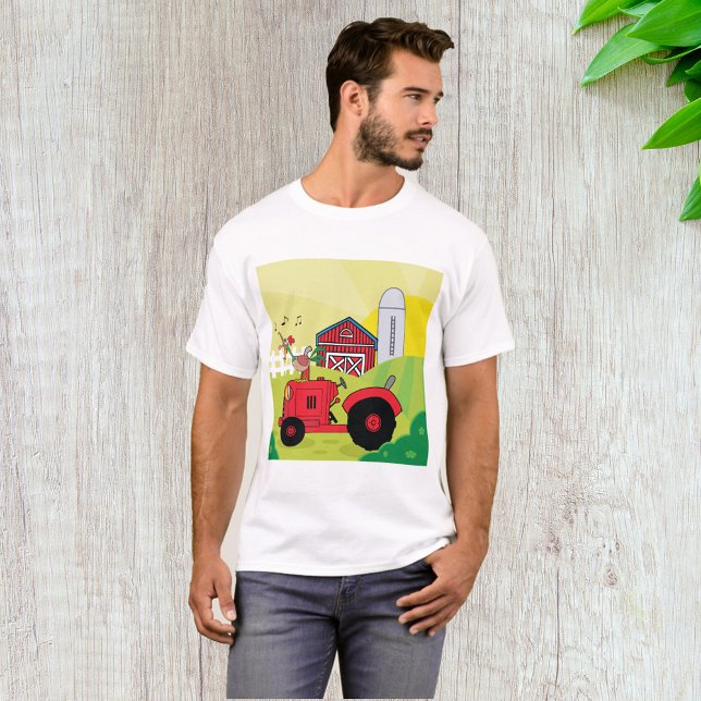 Camiseta Cena de fazenda com Galo de Canto no Trator (Criador carregado)