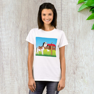 Camiseta Cena de Fazenda de Cartoon com Gato de Cavalo e Ca