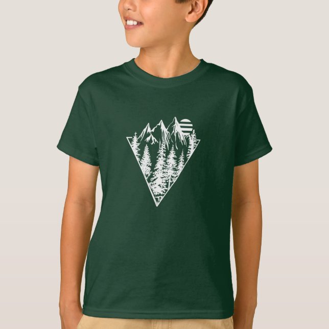 Camiseta Cena de floresta de pinheiros minimalista (Frente)