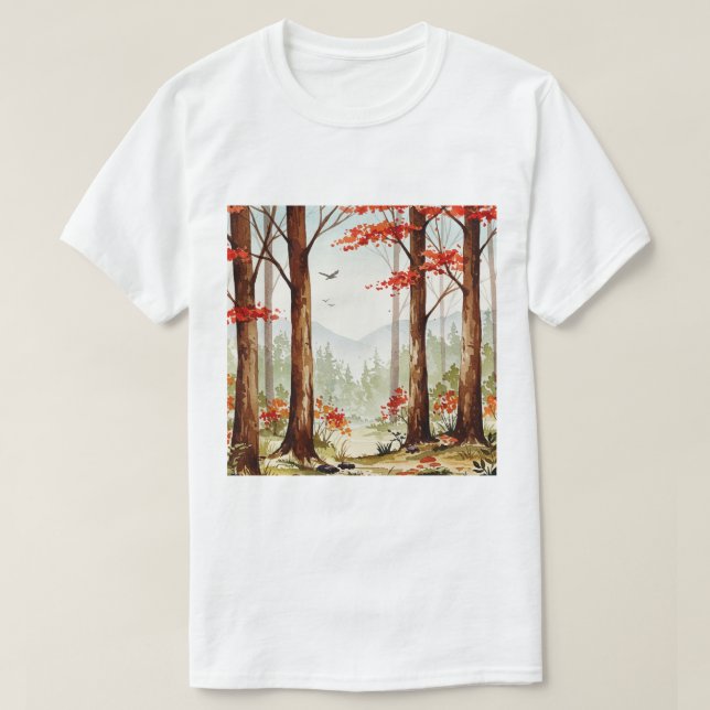 Camiseta Cena de floresta outonal (Frente do Design)
