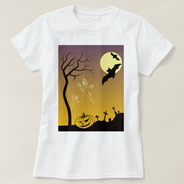 Camiseta Cena de Halloween de Graveyard Assombrada, Hallowe (Frente do Design)