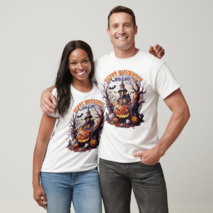 Camiseta Cena de Halloween Spooky com Pumpkins Hunted House
