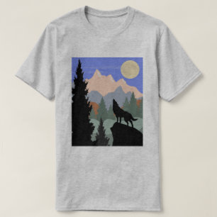 Camiseta Cena de Montanha Lobo Uivando