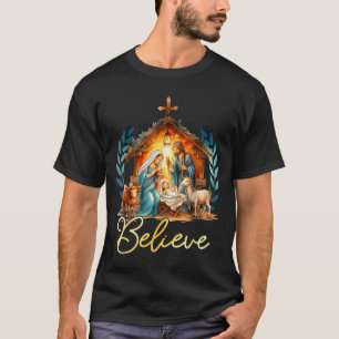 Camiseta Cena de Natal Acredite no Natal Cristão Família Al