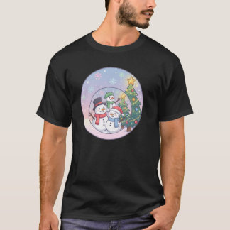 Camiseta Cena de Natal da Família de Boneco de Neve Fofa