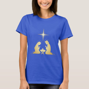 Camiseta Cena de Natal em Ouro Elegante Cristão Moderno