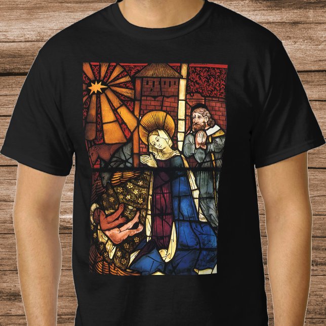 Camiseta Cena de Natal Vintage em Vidro Pintado (Criador carregado)