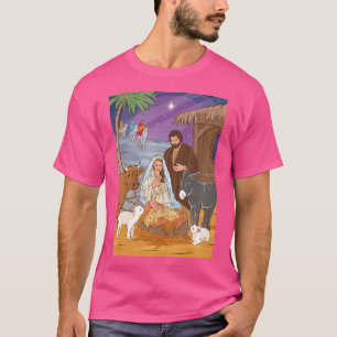 Camiseta Cena de Natividade. Baby Jesus Virgin Mary E Santo