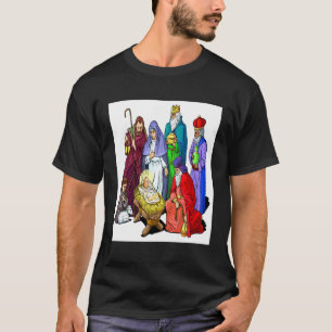 Camiseta Cena de Natividade Colorida Bonita Cena Jesus Cris