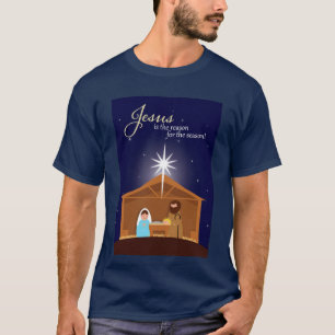 Camiseta Cena de Natividade Ilustrada de Feliz Natal