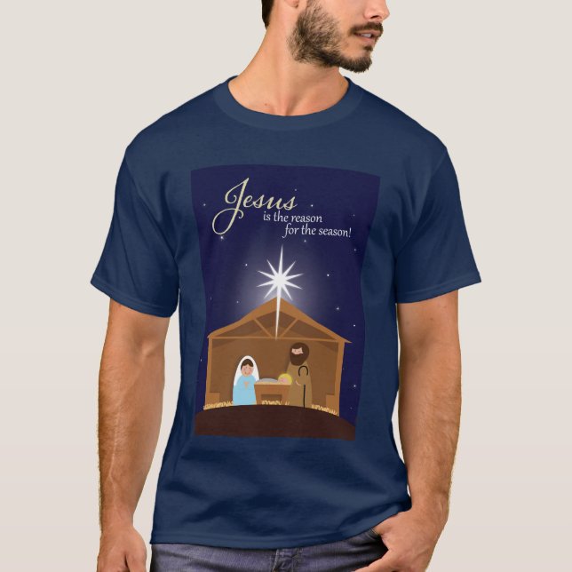 Camiseta Cena de Natividade Ilustrada de Feliz Natal (Frente)