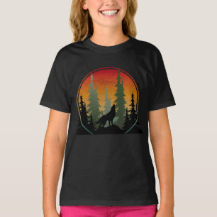 Camiseta Cena de natureza do lobo do pôr do sol