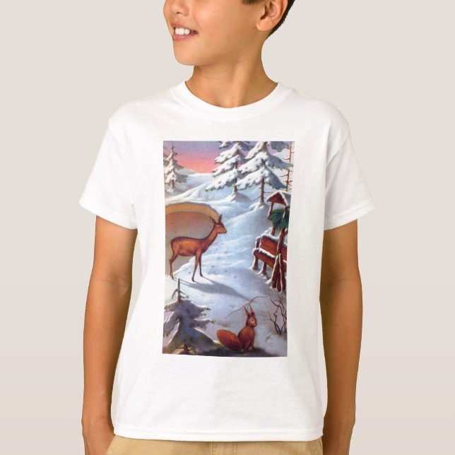 Camiseta Cena de neve de veado e esquilo (Frente)