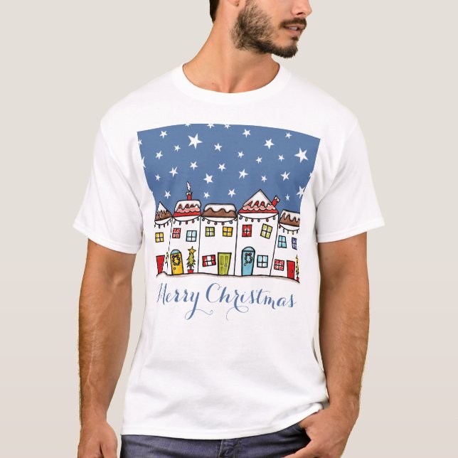 Camiseta Cena de Neve Personalizada na Rua de Natal (Frente)