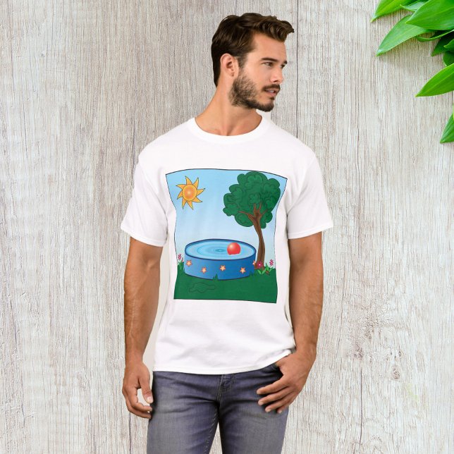 Camiseta Cena de Piscina no Quintal das Crianças com Árvore (Criador carregado)
