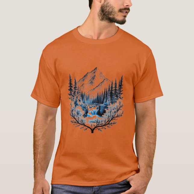 Camiseta Cena de Quedas de Água da Montanha Majestosa (Frente)