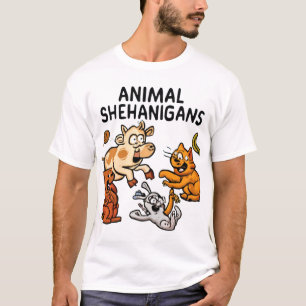 Camiseta Cena Divertida de Animais de Desenho Animado em Ca