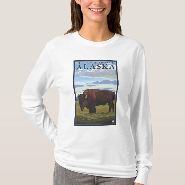 Camiseta Cena do bisonte - bacia hidrográfica de Chitina, (Frente)