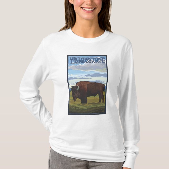 Camiseta Cena do bisonte - parque nacional de Yellowstone (Frente)