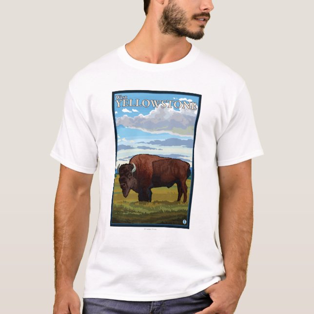 Camiseta Cena do bisonte - Yellowstone ocidental, Montana (Frente)