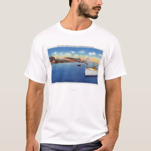 Camiseta Cena do cais que mostra o navio do capitão (Frente)