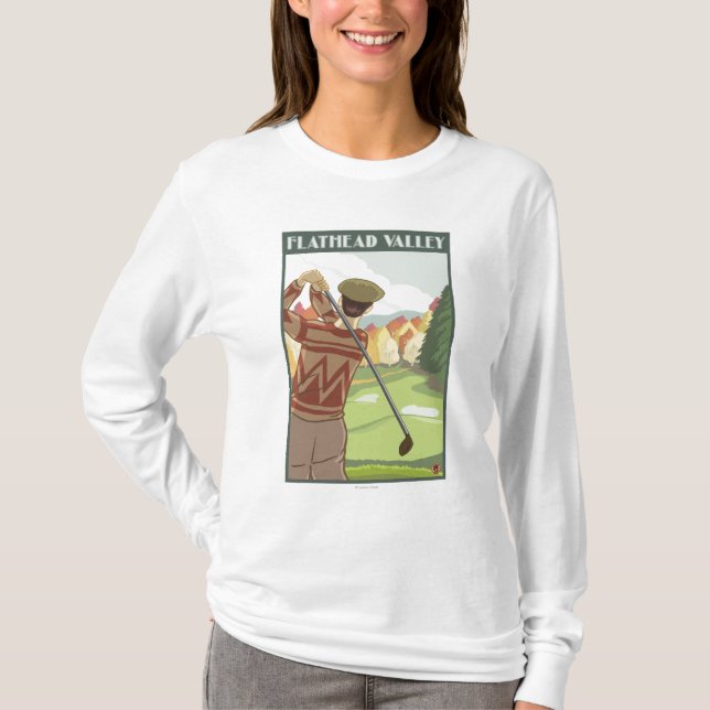 Camiseta Cena do jogador de golfe - lago Flathead, Montana (Frente)