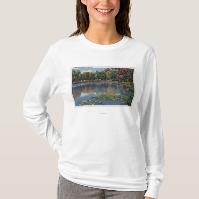 Camiseta Cena do lago Idaho com lírio PadsIdaho (Frente)