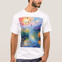 Camiseta Cena do rio com balões de ar quente