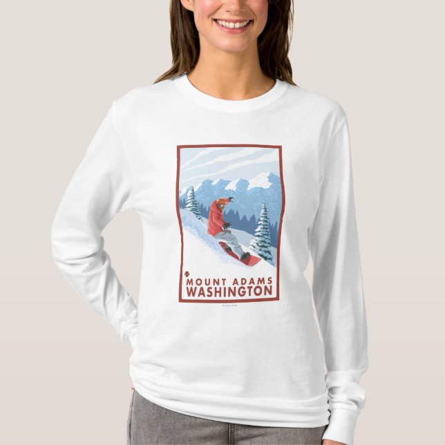 Camiseta Cena do Snowboarder - montagem Adams, Washington (Frente)