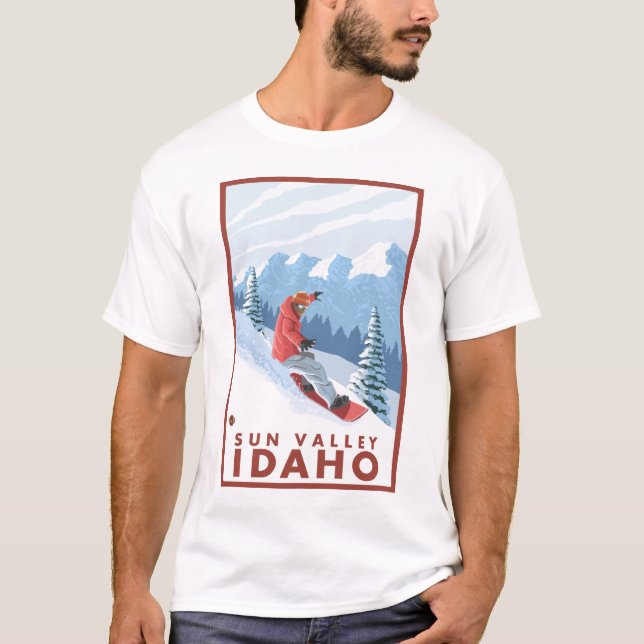 Camiseta Cena do Snowboarder - Sun Valley, Idaho (Frente)