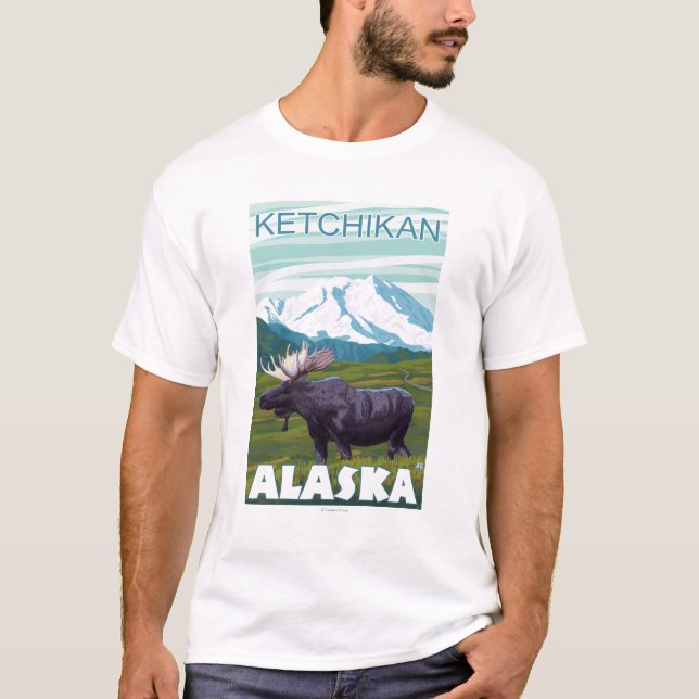 Camiseta Cena dos alces - Ketchikan, Alaska (Frente)