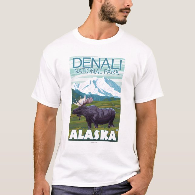 Camiseta Cena dos alces - parque nacional de Denali, Alaska (Frente)