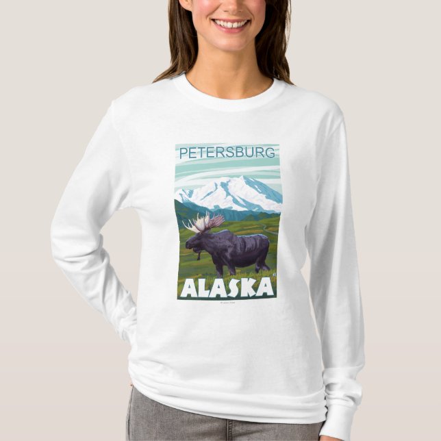 Camiseta Cena dos alces - Petersburgo, Alaska (Frente)