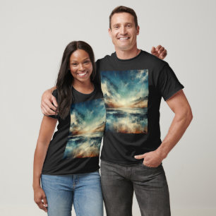 Camiseta Cena Marítima Tempestuosa Azul Fotografia Antiga