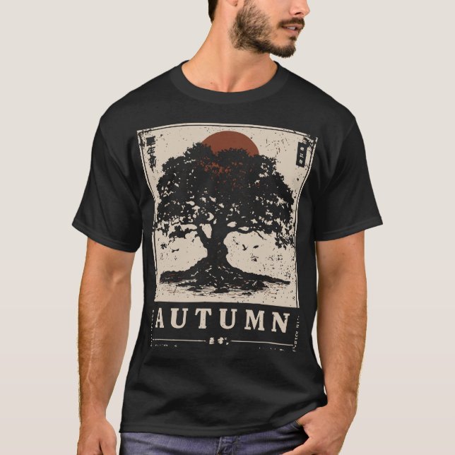 Camiseta Cena Natureza da Árvore de Carvalho de Outono de E (Frente)