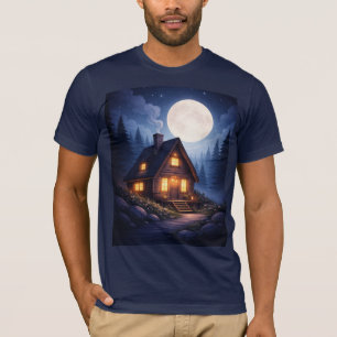 Camiseta Cena Noturna de Cabana ao Luar Gráfica Cênica Masc