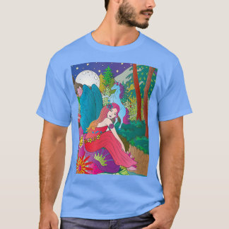 Camiseta Cena noturna de fantasia de unicórnio e fada em t