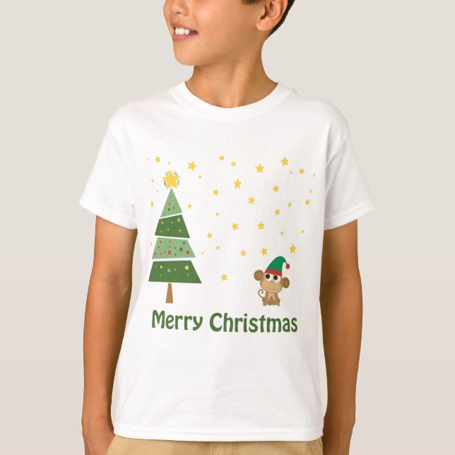 Camiseta Cena Noturna de Natal com Macaco Bonito (Frente)