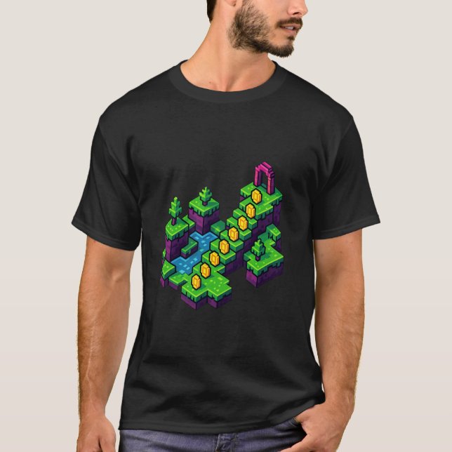 Camiseta Cena Retro Arcade Pixels Runner Cidade 8 bits Pais (Frente)