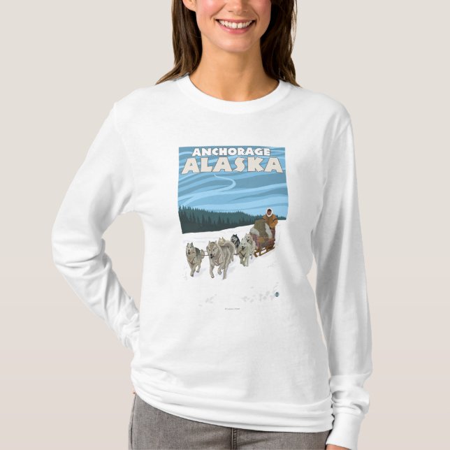 Camiseta Cena Sledding do cão - Anchorage, Alaska (Frente)