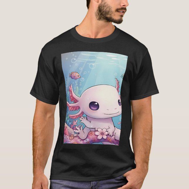 Camiseta Cena Subaquática de Axolote Fofa (Frente)