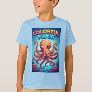Camiseta Cena Subaquática de Polvo de Desenho Animado Color