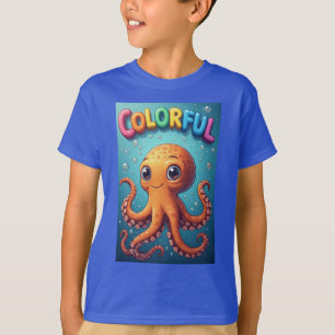 Camiseta Cena Subaquática de Polvo de Desenho Animado Color