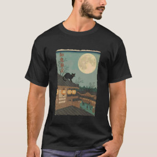 Camiseta Cena Tradicional de Arte Japonesa de Gato ao Luar