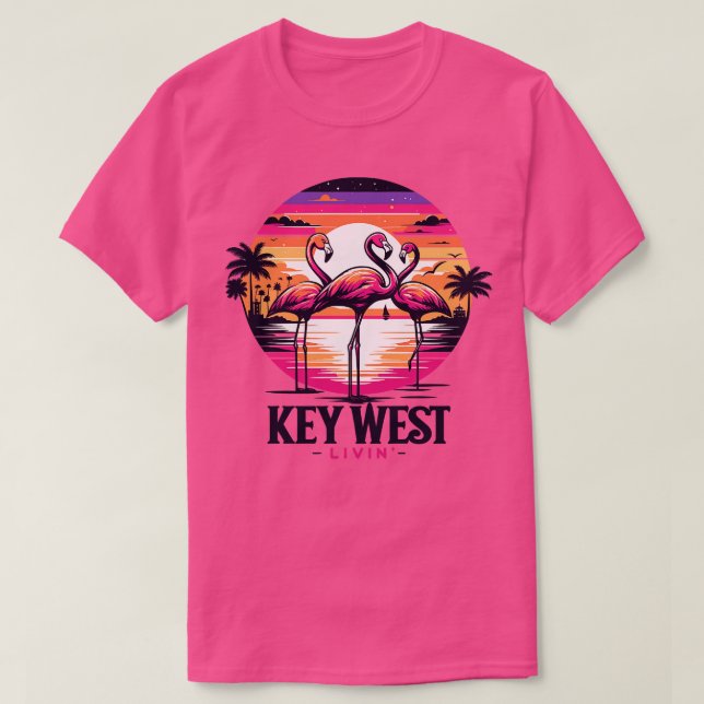 Camiseta Cena Tropical de Flamingo Tropical de Key West Liv (Frente do Design)